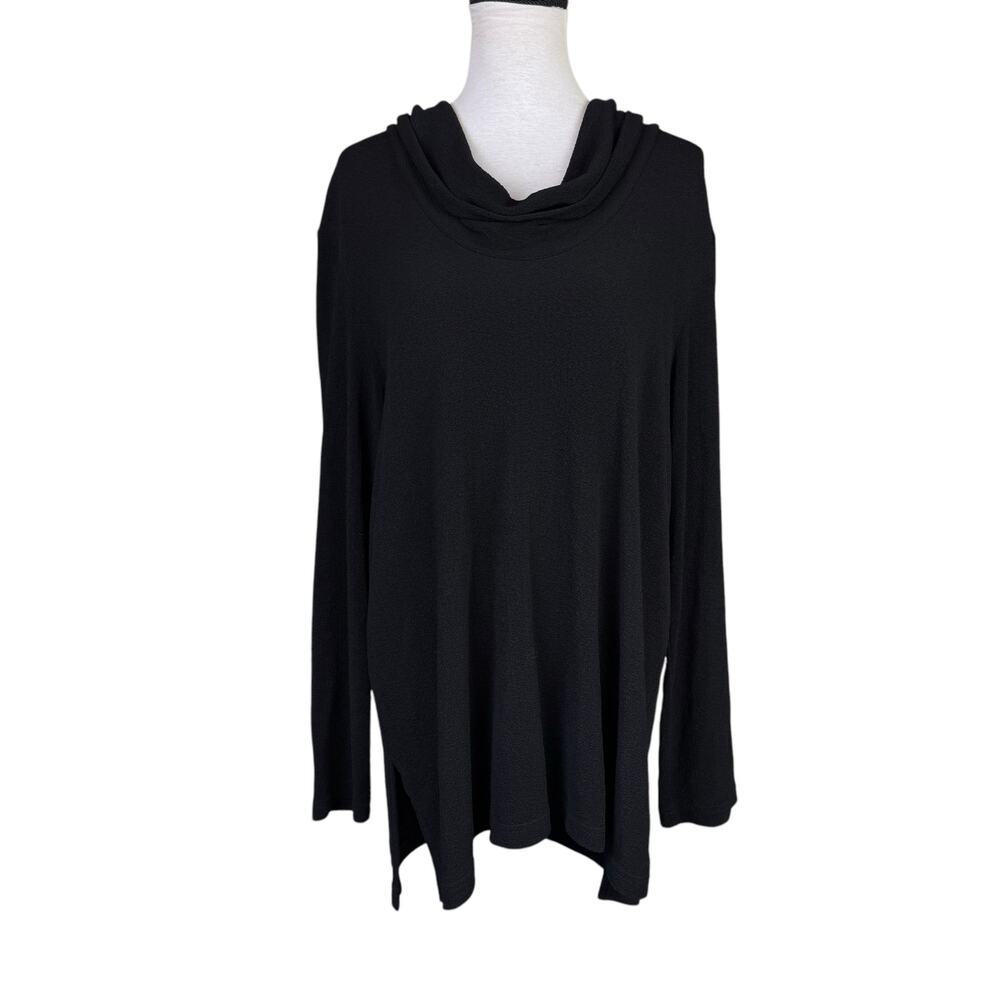 Vintage Gail Morgado Black Long Sleeve Cowl Neck Crepe Knit Travel Tunic Top